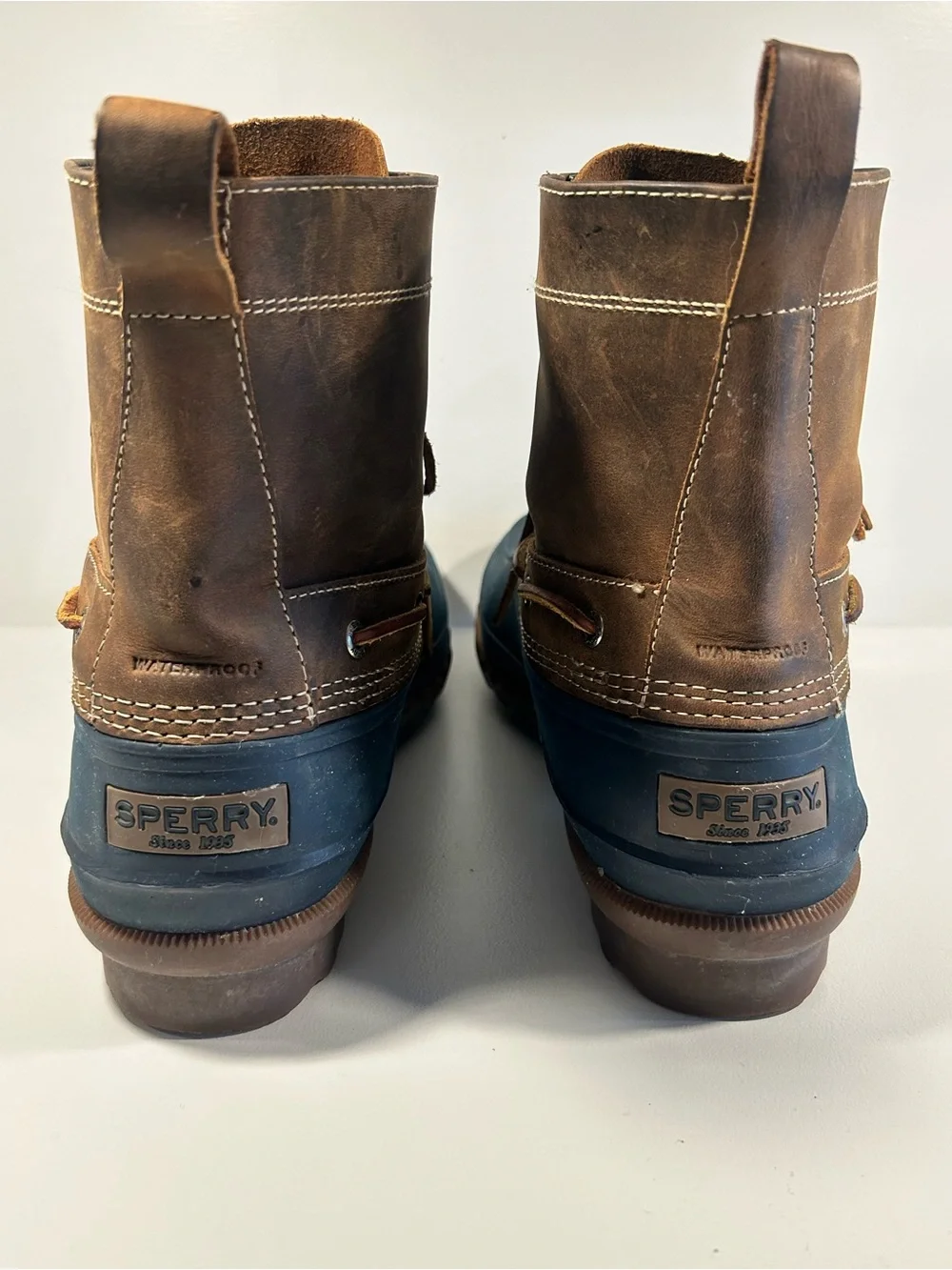 Sperry Waterproof Duck Boots Men’s 12 Brown Leather Rubber Lace Up STS13459